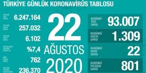 CORONAVİRÜS TABLOSUNDA BUGÜN (22.08.2020)