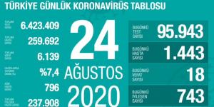 CORONAVİRÜS TABLOSUNDA BUGÜN (24 AĞUSTOS 2020)