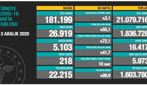 CORONAVİRÜS TABLOSUNDA BUGÜN (13 ARALIK 2020)