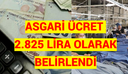 ASGARİ ÜCRET 2.825 LİRA OLARAK BELİRLENDİ