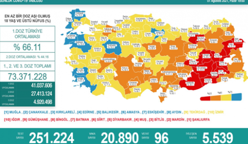 CORONAVİRÜS TABLOSUNDA BUGÜN (01 AĞUSTOS 2021)