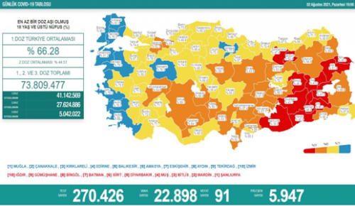 CORONAVİRÜS TABLOSUNDA BUGÜN (02 AĞUSTOS 2021)