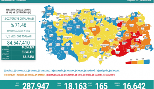 CORONAVİRÜS TABLOSUNDA BUGÜN (16 AĞUSTOS 2021)