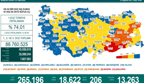 CORONAVİRÜS TABLOSUNDA BUGÜN (22 AĞUSTOS 2021)