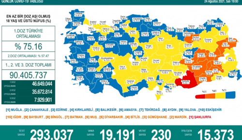 CORONAVİRÜS TABLOSUNDA BUGÜN (24 AĞUSTOS 2021)